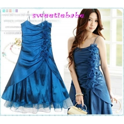 Sweeteibabe S08 Fashion Ruffle Flower Cocktail Party Dress Blue S/M/L/XL